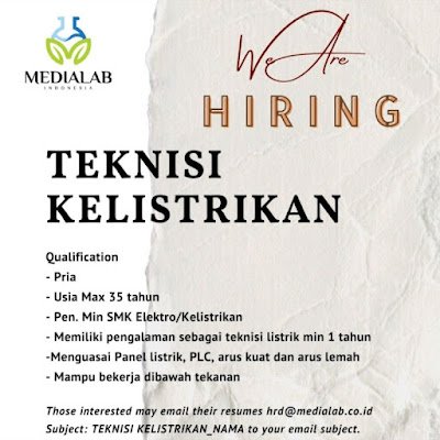 lowongan terknisi kelistrikan lowongan terknisi kelistrikan