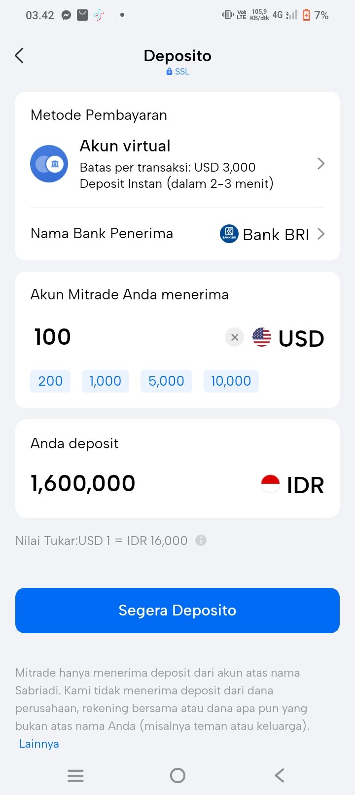 Cara deposit sebelum trading di mitrade