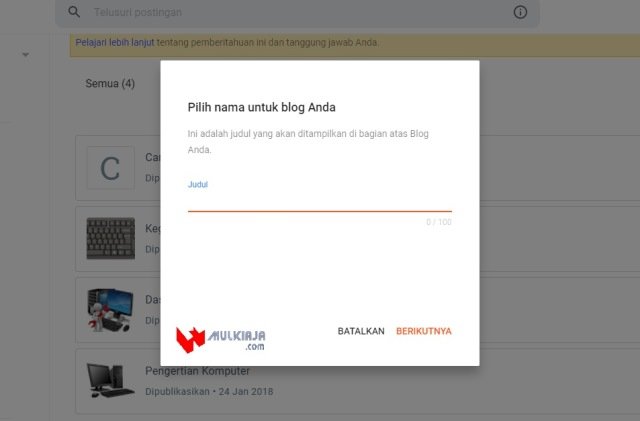 Tentukan nama judul blog anda Judul blog di blogger