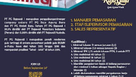 Lowongan Kerja PT. PG Rajawali 1, Registrasi Hingga 24 September 2020